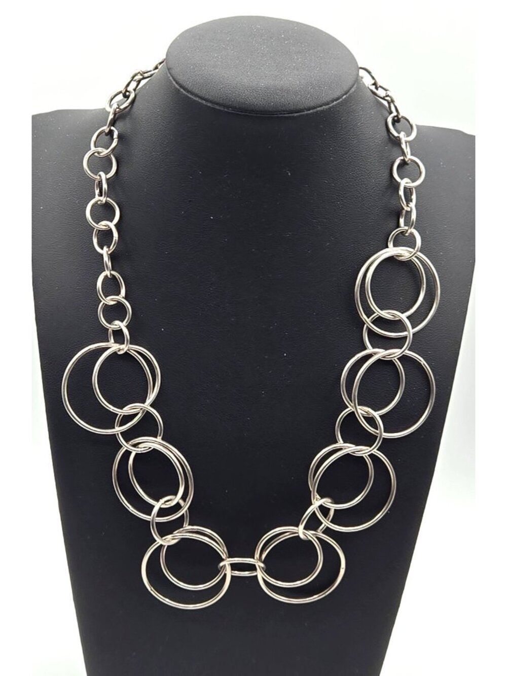 Silver Tone Multi Sized Circles Statement Necklace 19" Long 56 grams